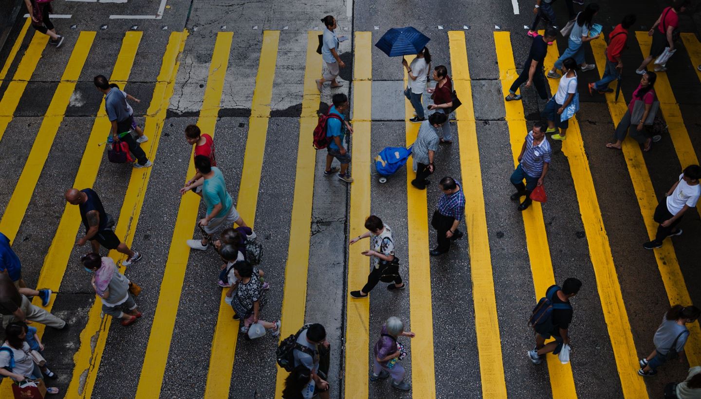 Group pedestrians crossing a road