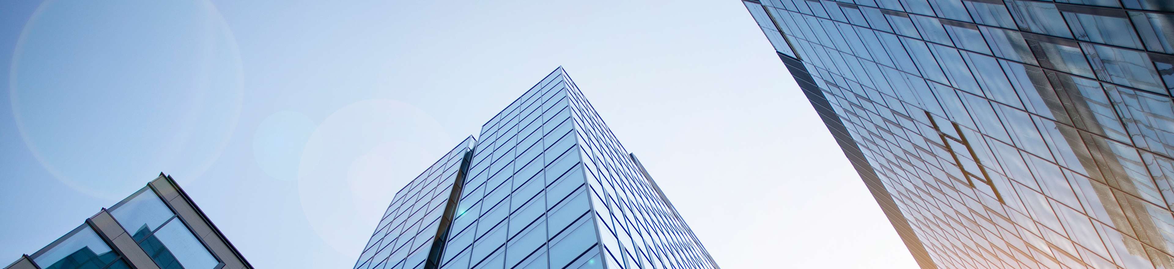 Upright view of glass buildings